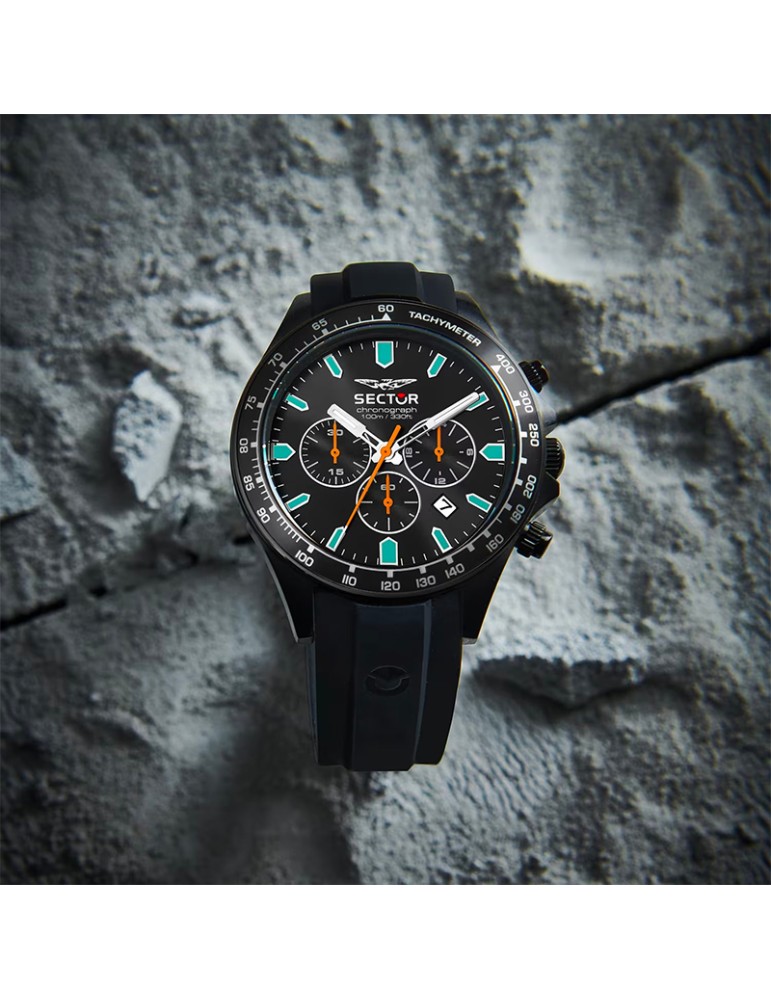 Orologio Sector - 230 Cronografo 43mm Nero con Indici Turchesi - 0