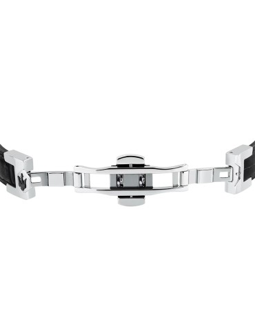 Maserati Bracelet - Black Leather - Steel Clasp - JM2269LA01 2