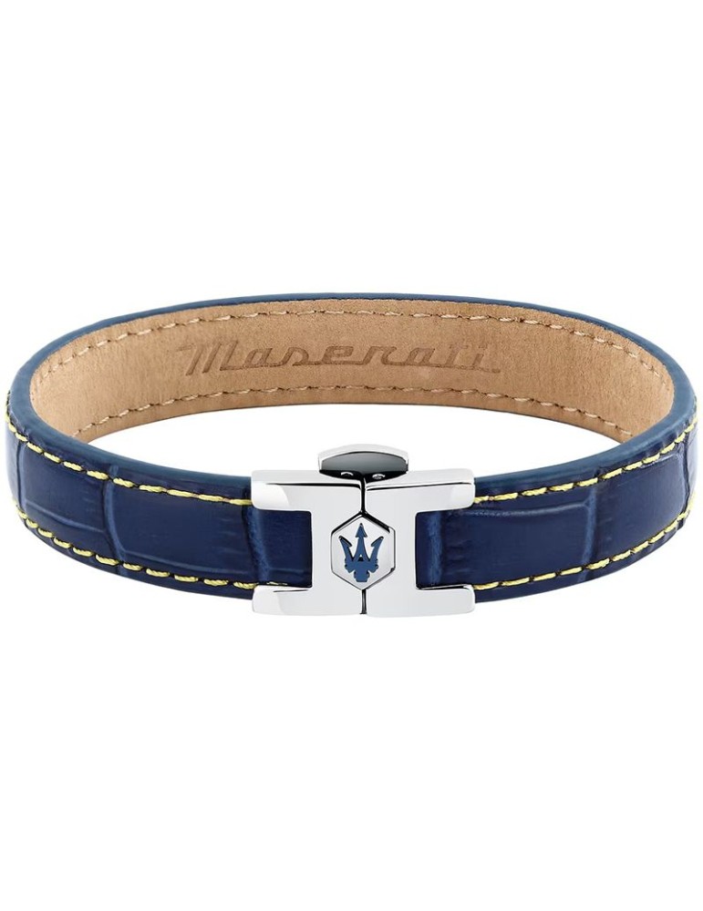 Maserati Bracelet - Blue Leather - Yellow Stitching - JM2269LA02