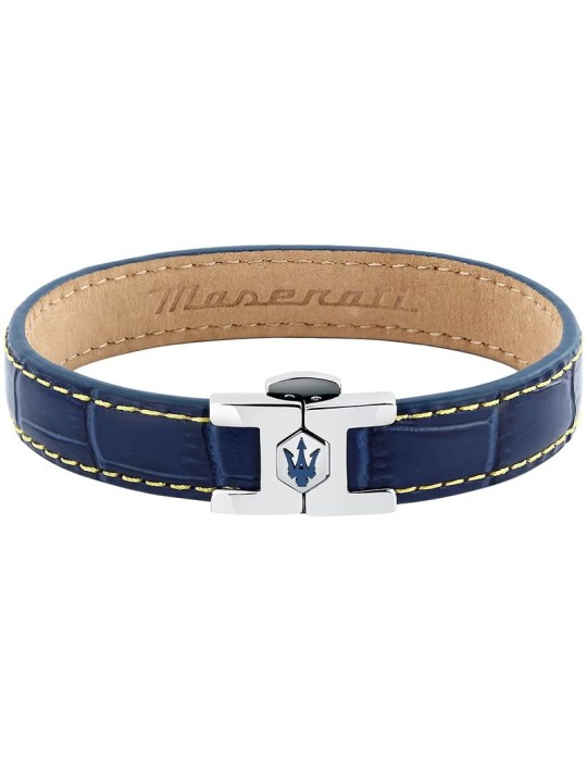 Maserati Bracelet - Blue Leather - Yellow Stitching - JM2269LA02