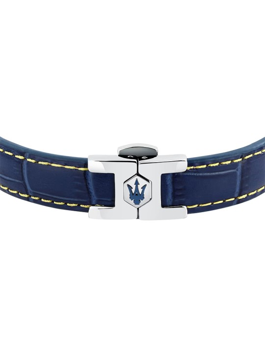 Bracciale Maserati - Pelle Blu - Cuciture Gialle - JM2269LA02