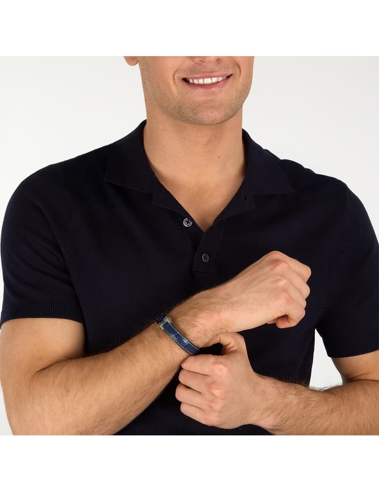 Bracciale Maserati - Pelle Blu - Cuciture Gialle - JM2269LA02