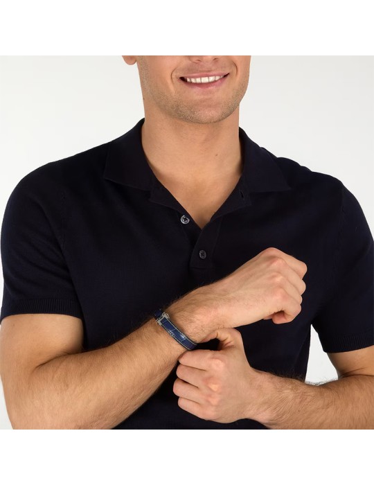 Maserati Bracelet - Blue Leather - Yellow Stitching - JM2269LA02