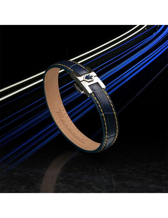Maserati Bracelet - Blue Leather - Yellow Stitching - JM2269LA02