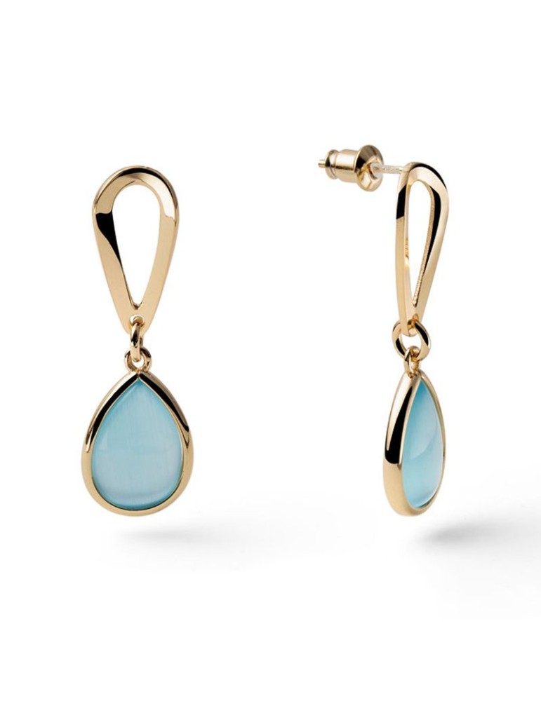 Orecchini Unoaerre -Pendenti-Bronzo Dorato-Cristallo Azzurro-14EXO0138