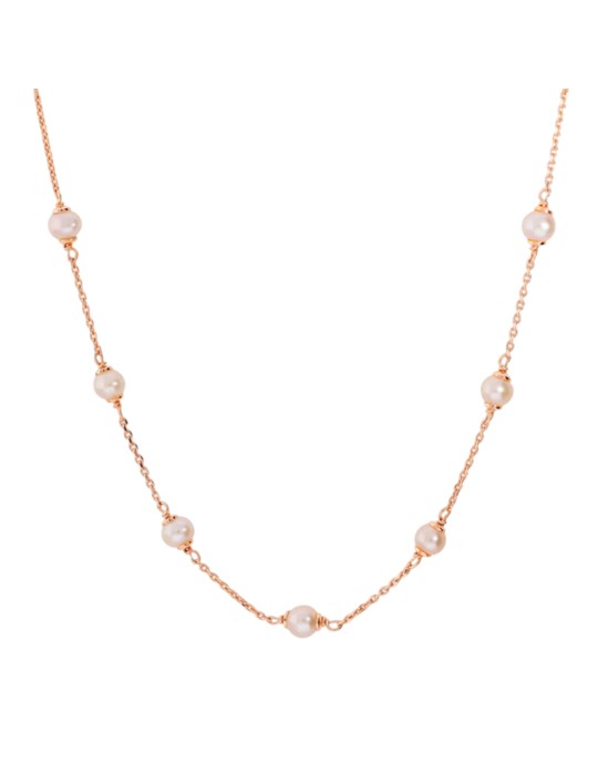 Bronzallure Necklace - Chain - Rose Gold - Pink Pearls-WSBZ02554.RPRL