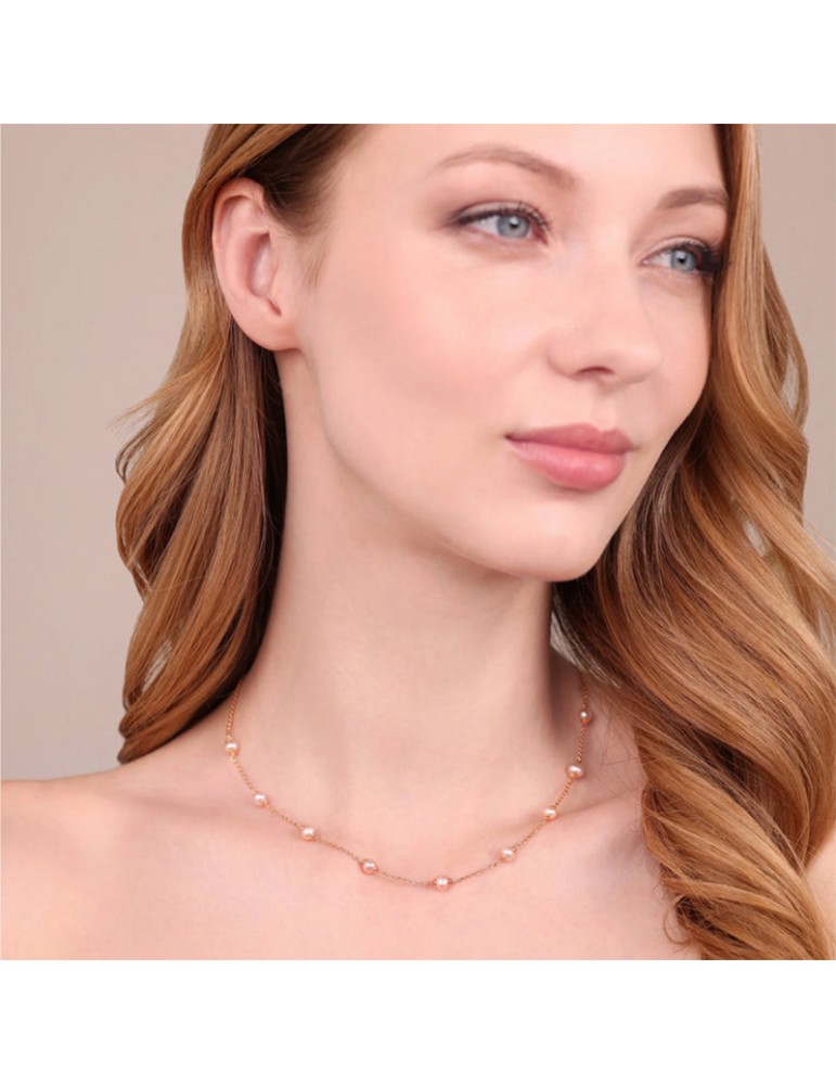 Collana Bronzallure - a Catena - Rose Gold - Perle Rosa-WSBZ02554.RPRL
