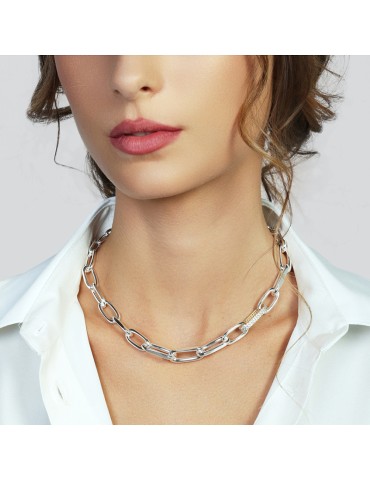 Collana Unoaerre - a Catena -Bicolore-Pavè di Cubic Zirconia-EXH5744BC 2