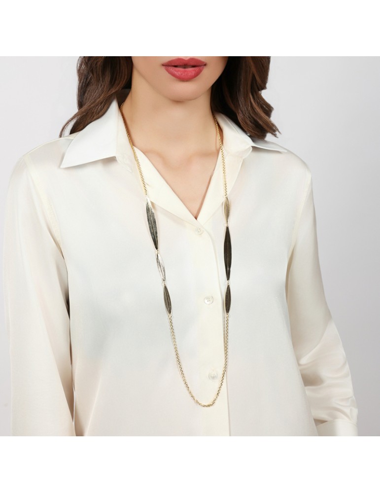 Collana Unoaerre - Lunga - Dorata -Elementi a Forma di Foglia-EXH5764G