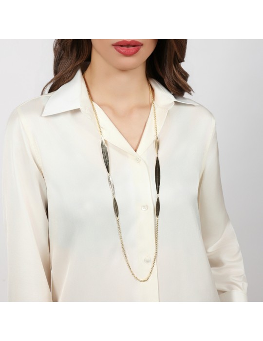Unoaerre Necklace - Long - Golden - Leaf-Shaped Elements-EXH5764G