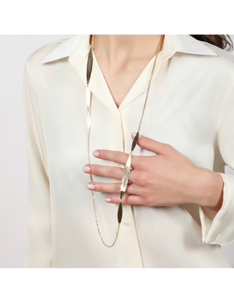 Collana Unoaerre - Lunga - Dorata -Elementi a Forma di Foglia-EXH5764G
