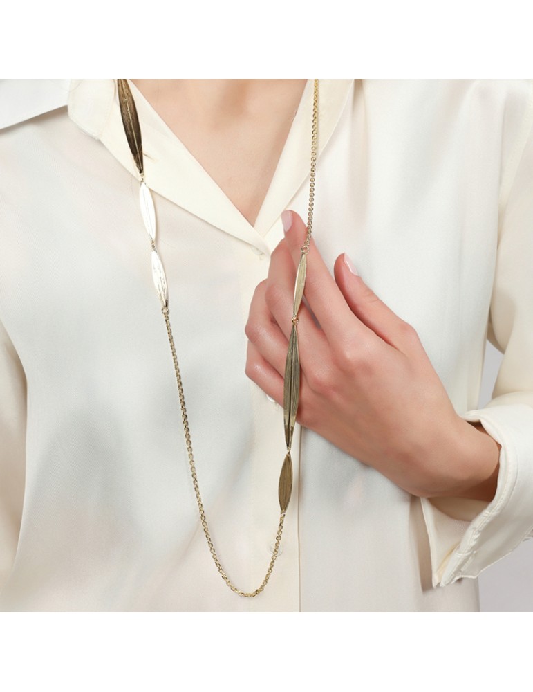 Collana Unoaerre - Lunga - Dorata -Elementi a Forma di Foglia-EXH5764G