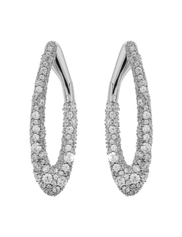 Bronzallure Earrings - Creole Oval Silver with Cubic Zirconia Pavè - WSBZ02570W.WR