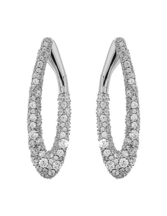 Bronzallure Earrings - Creole Oval Silver with Cubic Zirconia Pavè - WSBZ02570W.WR