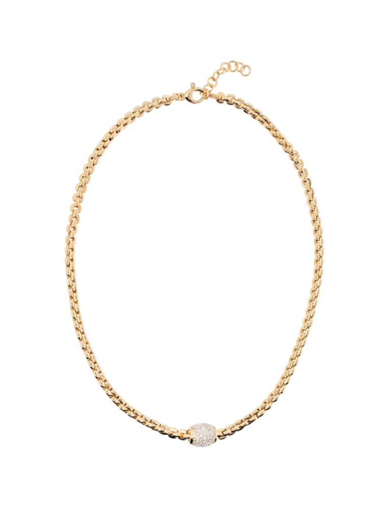 Bronzallure Necklace-Gold-Squared Links-Cubic Zirconia-WSBZ02579Y.WR