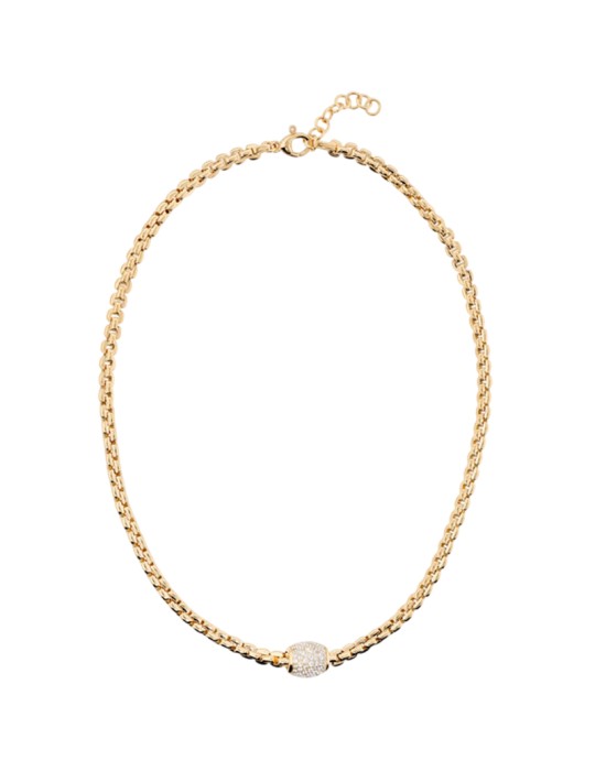 Bronzallure Necklace-Gold-Squared Links-Cubic Zirconia-WSBZ02579Y.WR