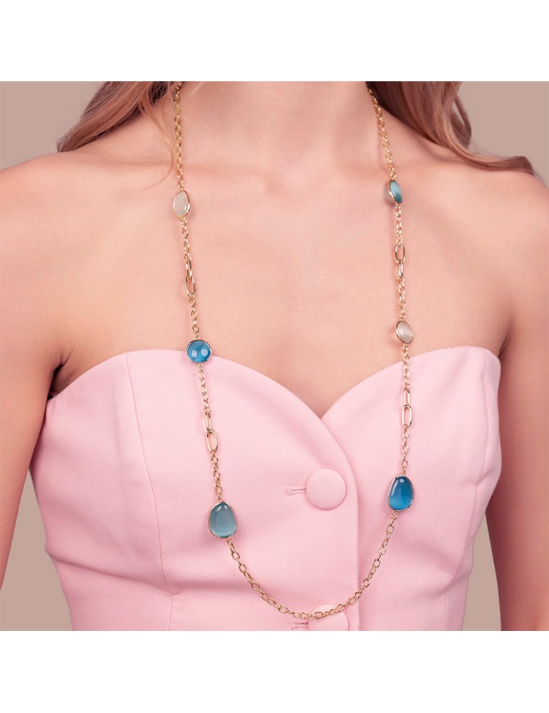 Collana Bronzallure - Lunga - Pietre Blu-Occhio di Gatto-WSBZ02616.BLU