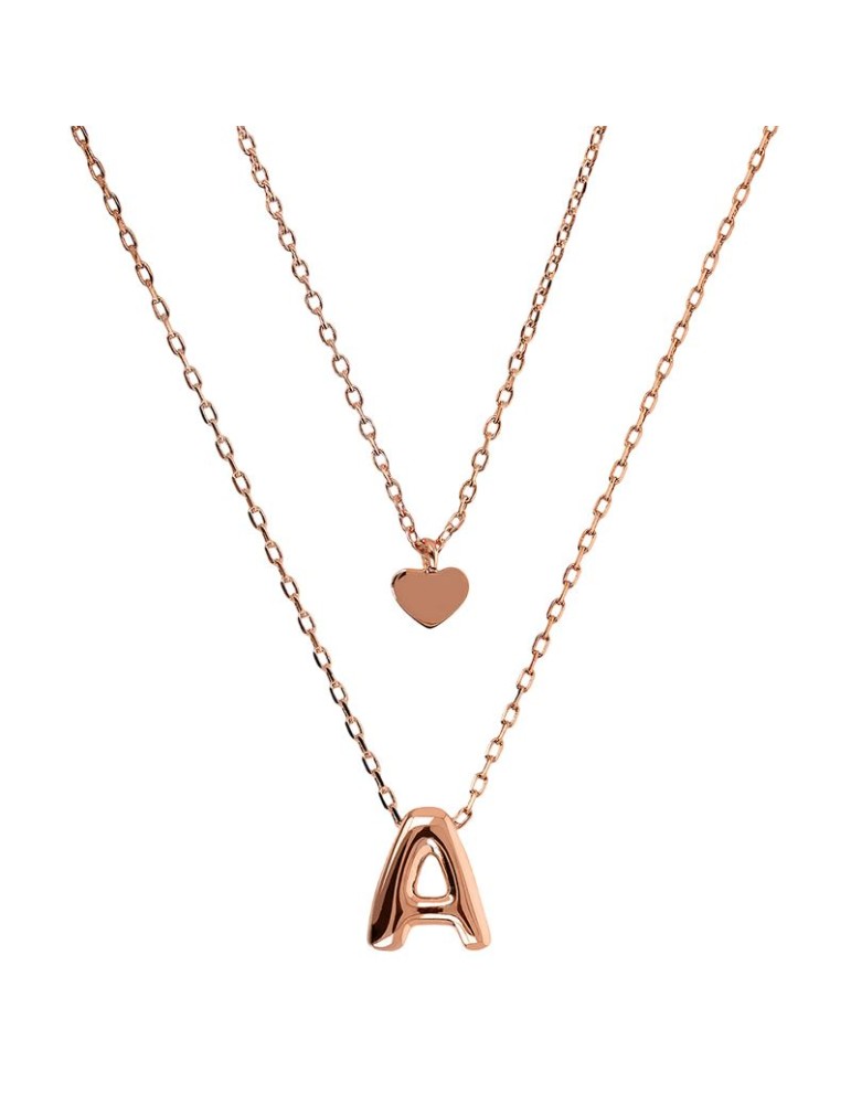 Bronzallure Necklace - Rose Gold - Heart - Letter A - WSBZ02286.A