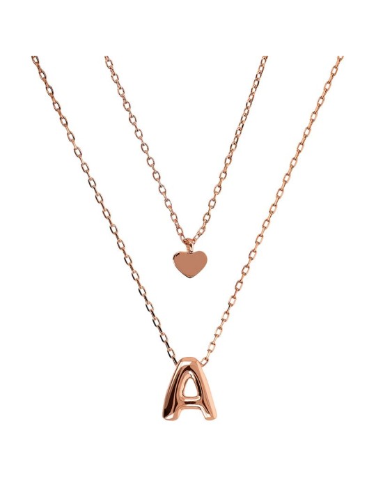 Bronzallure Necklace - Rose Gold - Heart - Letter A - WSBZ02286.A