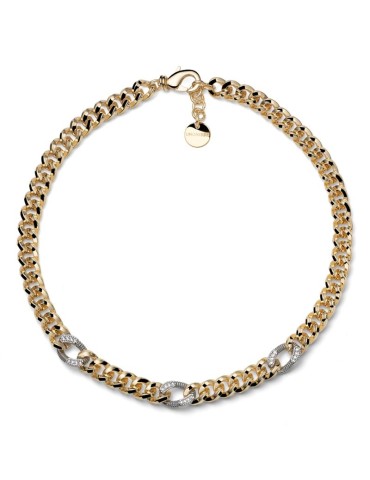 Collana Unoaerre - Classica Grumetta Dorata con Maglie Silver e Zirconi - 0