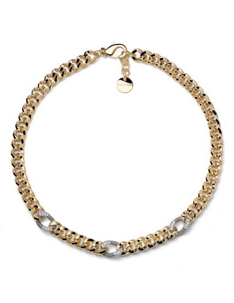 Unoaerre Necklace - Golden - Grumetta - Silver Links-Zircons-EXH5784GB