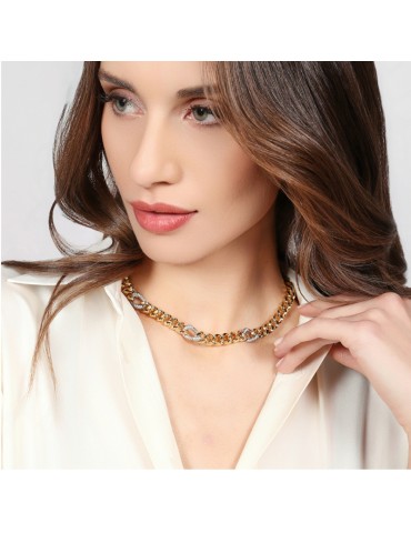 Collana Unoaerre - Classica Grumetta Dorata con Maglie Silver e Zirconi - 0 2