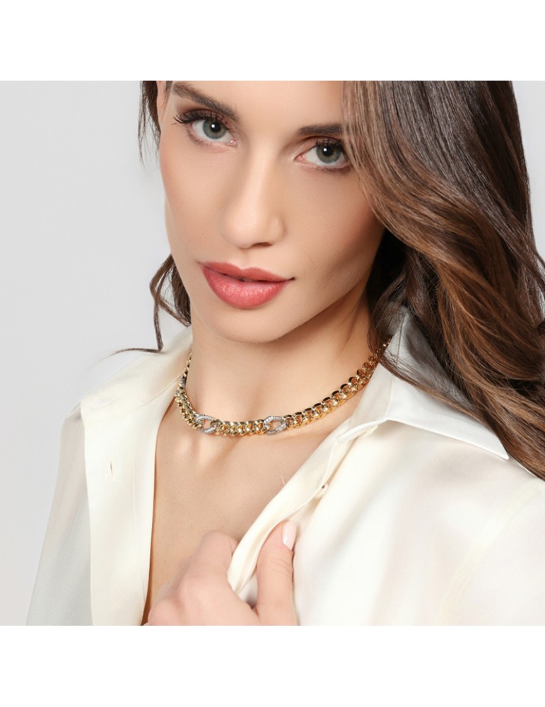 Unoaerre Necklace - Golden - Grumetta - Silver Links-Zircons-EXH5784GB