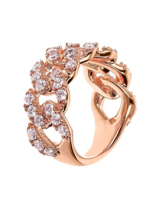 Bronzallure ring - very high Rose Gold band with chain and Cubic Zirconia - Measure 16 - 0