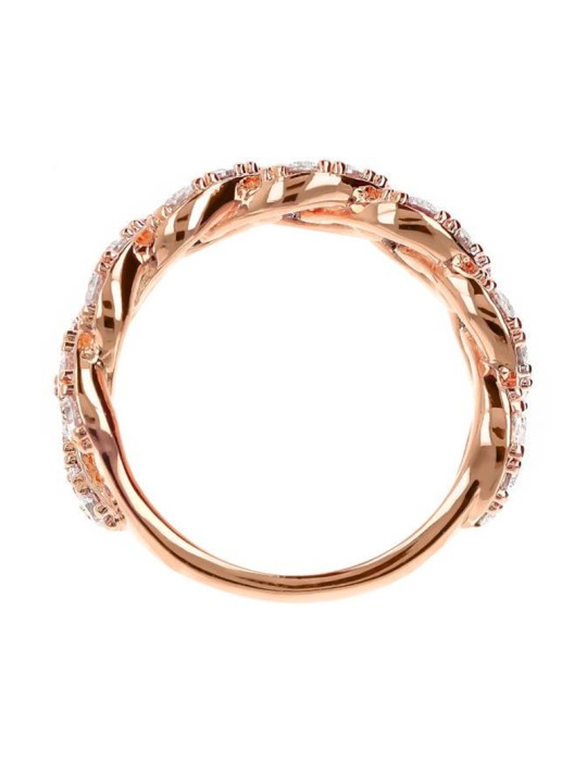 Bronzallure ring - very high Rose Gold band with chain and Cubic Zirconia - Measure 16 - 0
