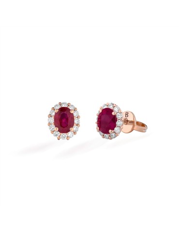 Buonocore Earrings - 18K Rose Gold Rosette with Rubies and 0.23ct Natural Diamonds - 0
