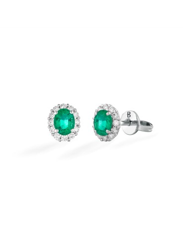 Buonocore Earrings - 18K White Gold Rosette with Emeralds and 0.23ct Natural Diamonds - 0