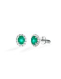 Buonocore Earrings - 18K White Gold Rosette with Emeralds and 0.23ct Natural Diamonds - 0