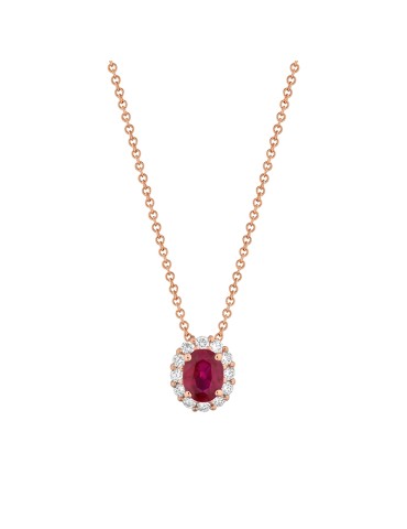 Collana Buonocore - Forever in Oro Rosa 18 carati con Pendente Rubino e Diamanti Naturali 0,11 carati - 0
