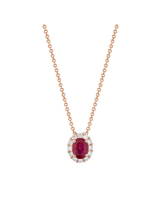 Collana Buonocore - Forever in Oro Rosa 18 carati con Pendente Rubino e Diamanti Naturali 0,11 carati - 0