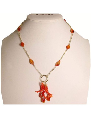 Collana Rajola - Mazara - Dorata - Corallo Arancio - Corniola-45-483-3
