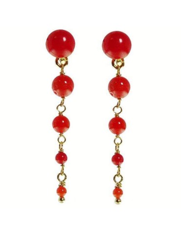 Orecchini Rajola - Pendenti Dorati - Sfere di Corallo Rosso -45-486-6P
