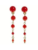 Rajola Earrings - Golden Pendants - Red Coral Spheres -45-486-6P