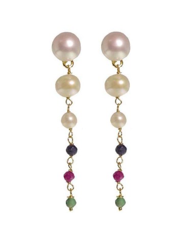 Orecchini Rajola - Dorati - Perle - Pietre Colorate - 45-486-7P