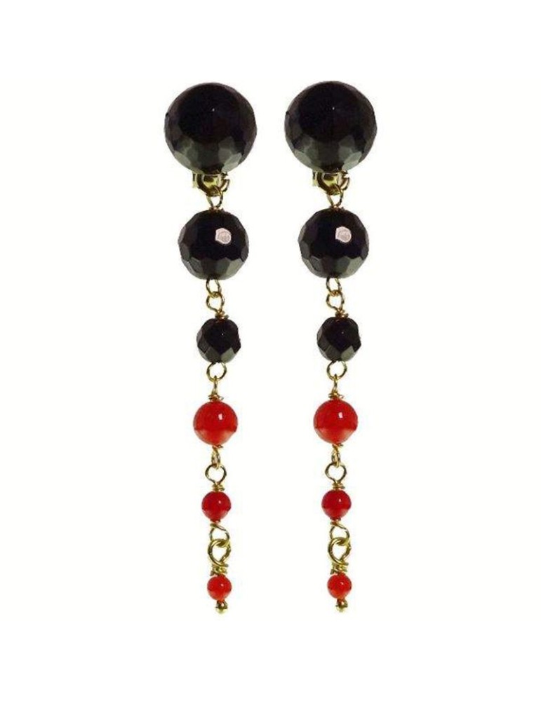 Orecchini Rajola - Pendenti - Onice Nero - Corallo Rosso - 45-486-8P