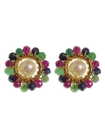 Rajola Earrings - 925% Gold Plated Silver - Pearl - Colored Stones - 45-487-4