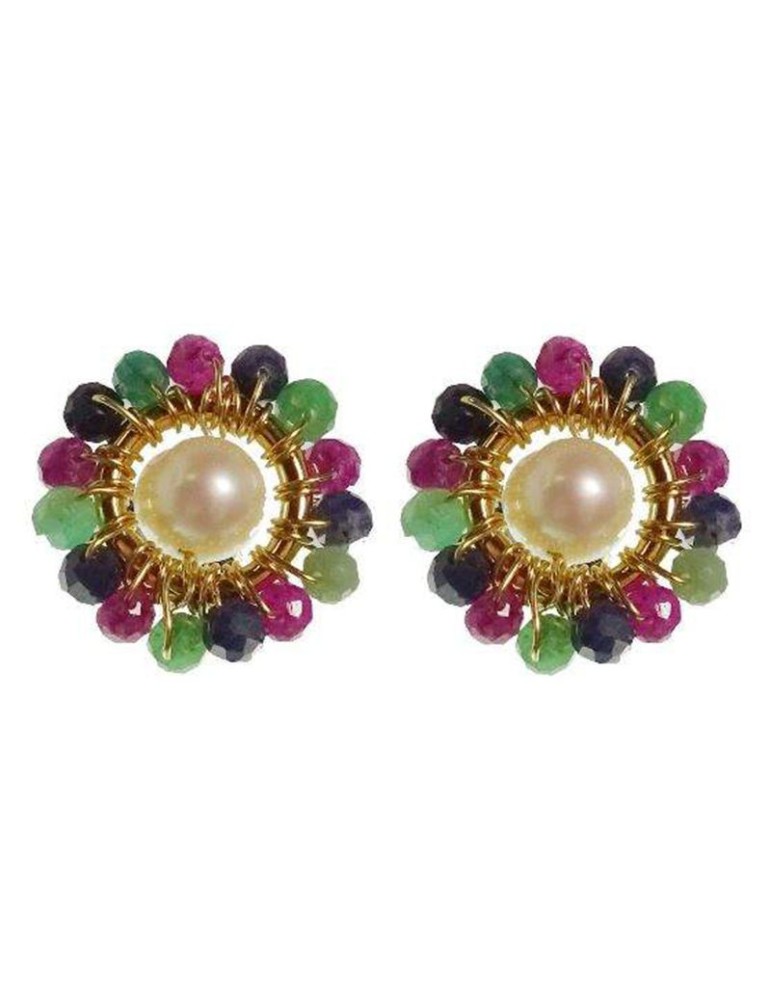Rajola Earrings - 925% Gold Plated Silver - Pearl - Colored Stones - 45-487-4