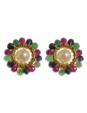 Rajola Earrings - 925% Gold Plated Silver - Pearl - Colored Stones - 45-487-4