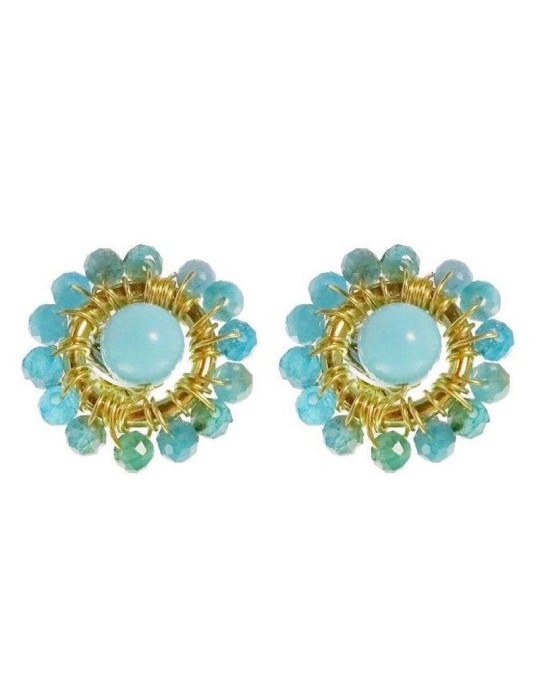 Rajola Earrings - Flower Shape - Turquoise Paste - Apatite -45-487-5