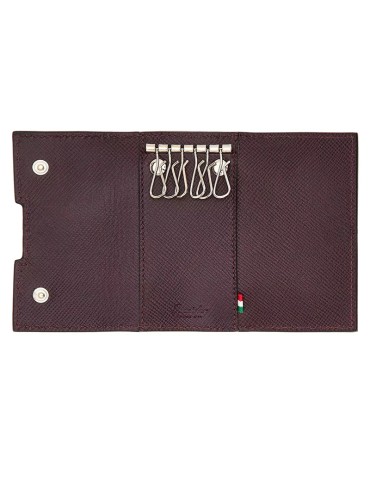 Pineider key ring-Essenziale-Plum colored Saffiano leather-PBS718195 2