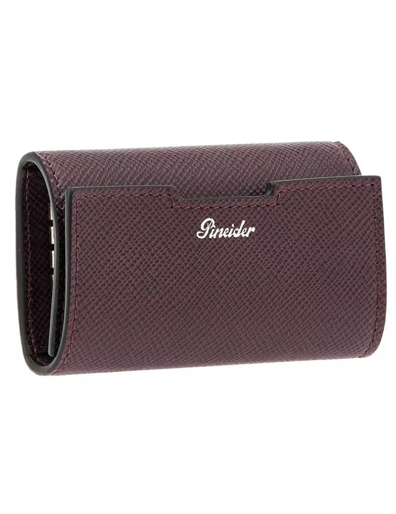 Pineider key ring-Essenziale-Plum colored Saffiano leather-PBS718195