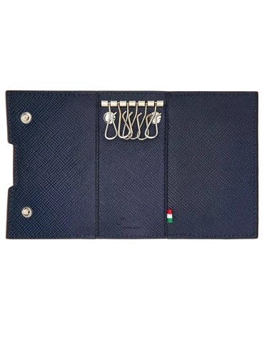 Pineider Keyring - Essential - Saffiano Leather-Dark Blue-PBS718334 2