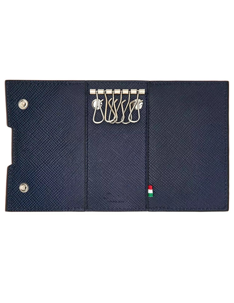 Pineider Keyring - Essential - Saffiano Leather-Dark Blue-PBS718334