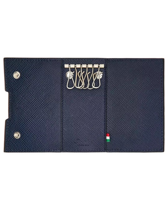 Pineider Keyring - Essential - Saffiano Leather-Dark Blue-PBS718334