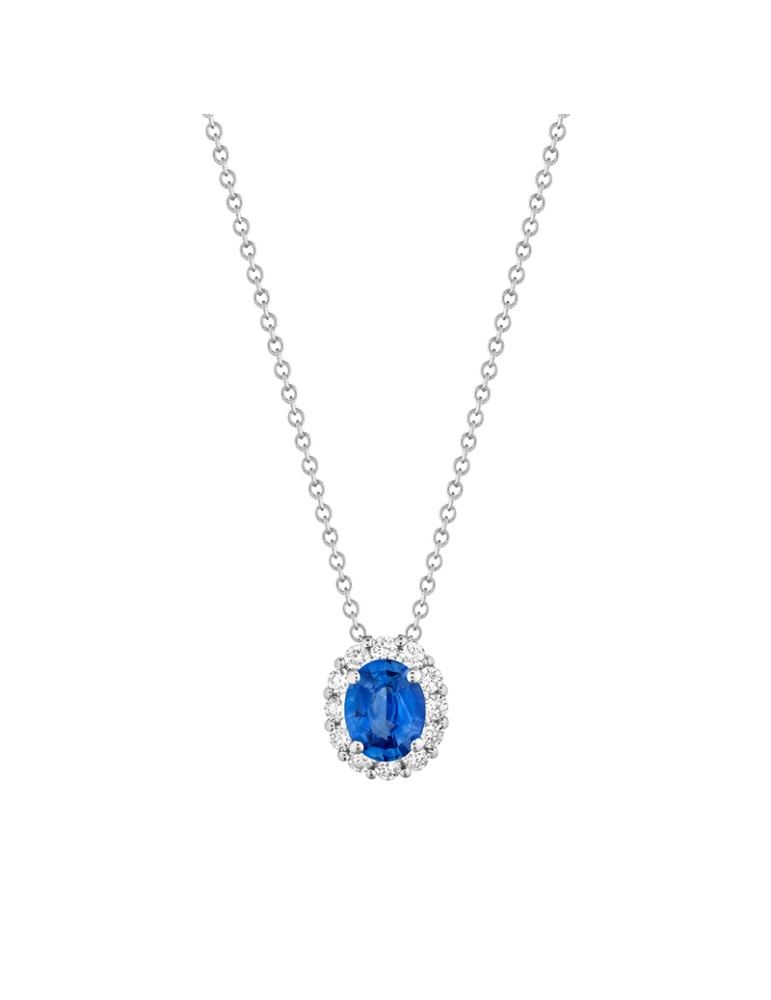 Collana Buonocore - Forever in Oro Bianco 18 carati con Pendente Zaffiro e Diamanti Naturali 0,11 carati - 0