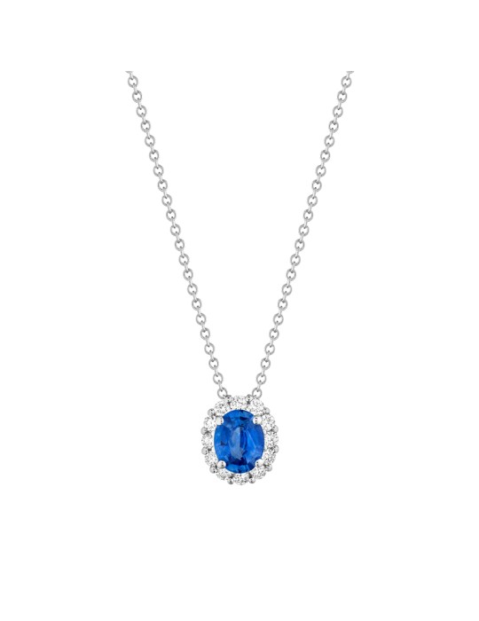 Buonocore - Forever Necklace in 18-karat White Gold with Sapphire Pendant and 0.11-carat Natural Diamonds - 0